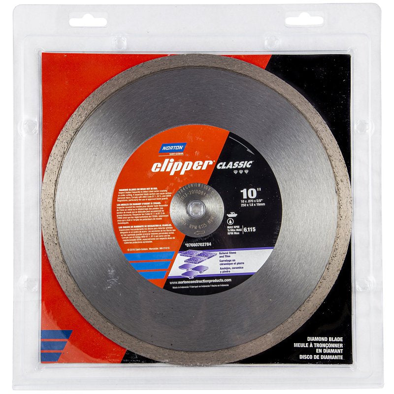 Norton Clipper Classic 07660702784 Wet Continuous Rim Tile Blade, 10 in W, Diamond