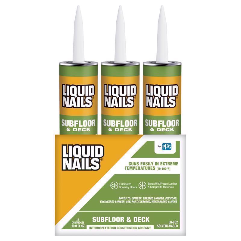 Liquid Nails Subfloor & Deck Synthetic Rubber Construction Adhesive 10 oz, Pack of 12