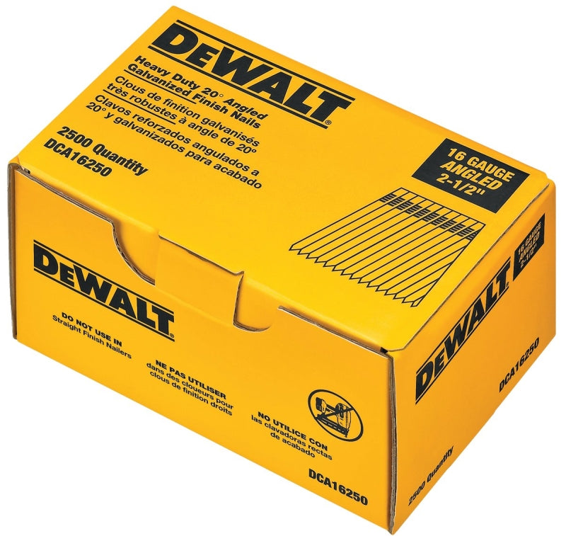 DEWALT DCA16250 Finish Nail, Glue Collation, 2-1/2 in L, 16 Gauge, Steel, Suitable for: DC618K Finish Nailer