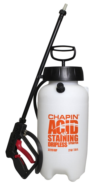 Chapin 22251XP Industrial Dripless Acid Cleaning Sprayer, 2 gal, Poly Tank, 42 in L Hose, Adjustable Poly Cone Nozzle