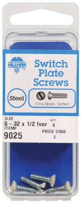 HILLMAN No. 6-32 X 1/2 in. L Slotted Oval Head Steel Machine Screws 4 pk, Pack of 10