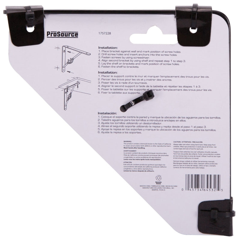 ProSource SB-013PS Decorative Shelf Bracket, 132 lb/Pair, 6 in L, 6 in H, Steel, Black