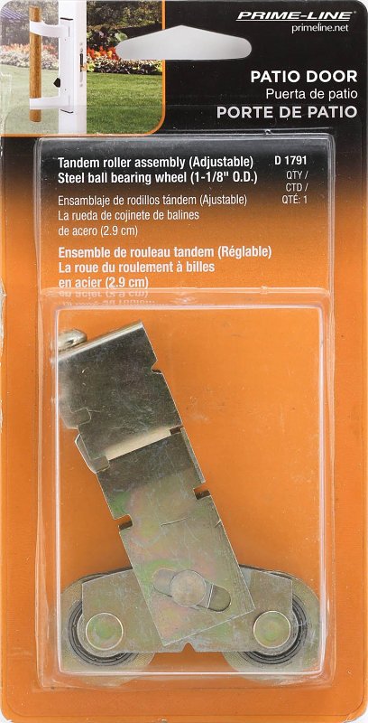 Prime-Line D 1791 Roller Assembly, 1-1/8 in Dia Roller, 5/16 in W Roller, Steel, 2-Roller, Plain Back Mounting