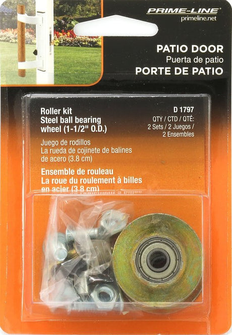 Prime-Line D 1797 Roller and Axle Kit, 1/4 in ID x 1-1/2 in OD Dia Roller, 5/16 in W Roller, Steel, 2-Roller