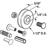 Prime-Line D 1799 Roller Assembly, 1/4 in ID x 1-1/4 in OD Dia Roller, 5/16 in W Roller, Nylon/Steel