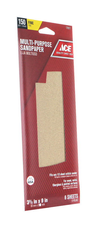 Ace 9 in. L X 3-2/3 in. W 150 Grit Aluminum Oxide Sandpaper 6 pk, Pack of 10