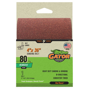 Gator 3191 Sanding Belt, 4 in W, 36 in L, 80 Grit, Medium, Aluminum Oxide Abrasive
