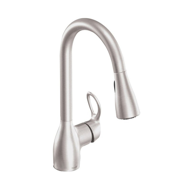Moen Kleo Series CA87011SRS Pull-Down Faucet, 1.5 gpm, 1-Handle, Metal, Stainless, Countertop, Sink Mounting
