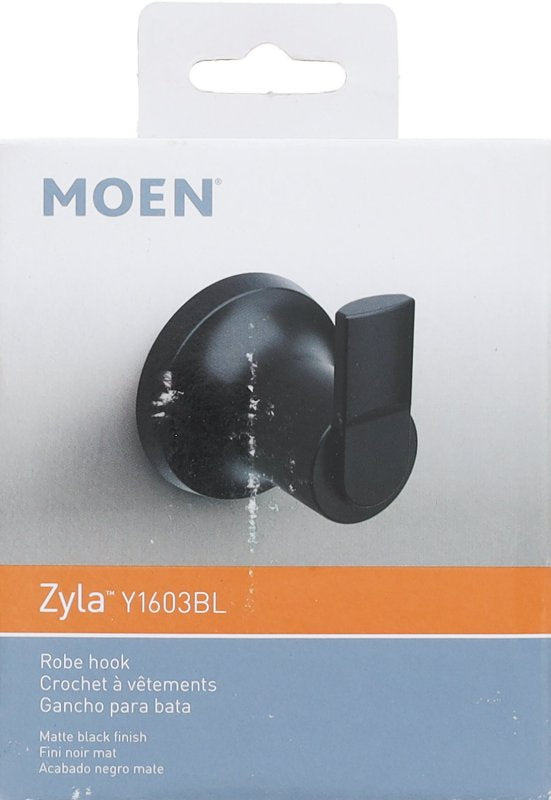 Moen Zyla Series Y1603BL Robe Hook, 30 lb, 1-Hook, Zinc, Matte, Wall