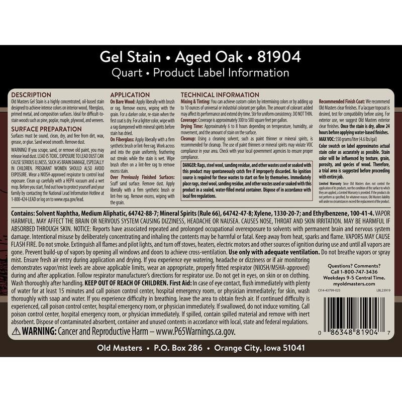 Old Masters Semi-Transparent Aged Oak Oil-Based Alkyd Gel Stain 1 qt