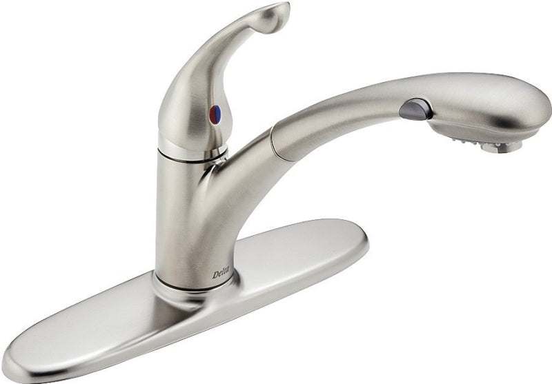 Delta Signature 470-AR-DST Kitchen Faucet, 1.8 gpm, 1-Faucet Handle, Ceramic, Arctic Stainless Steel, Deck