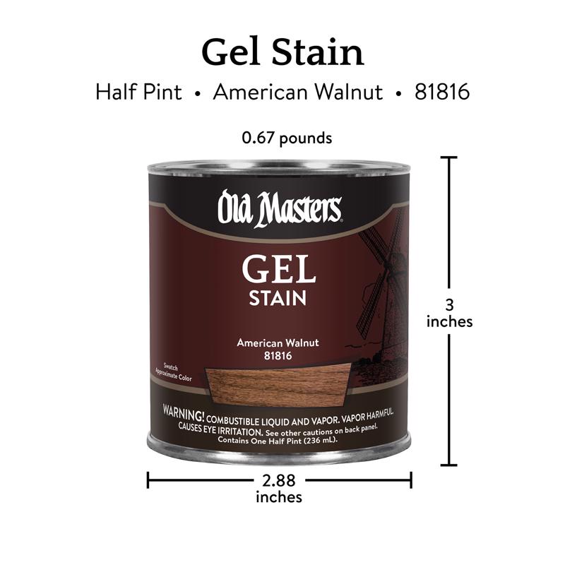 Old Masters Semi-Transparent American Walnut Oil-Based Alkyd Gel Stain 1/2 pt, Pack of 6