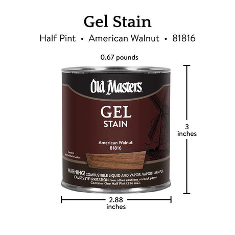 Old Masters Semi-Transparent American Walnut Oil-Based Alkyd Gel Stain 1/2 pt, Pack of 6