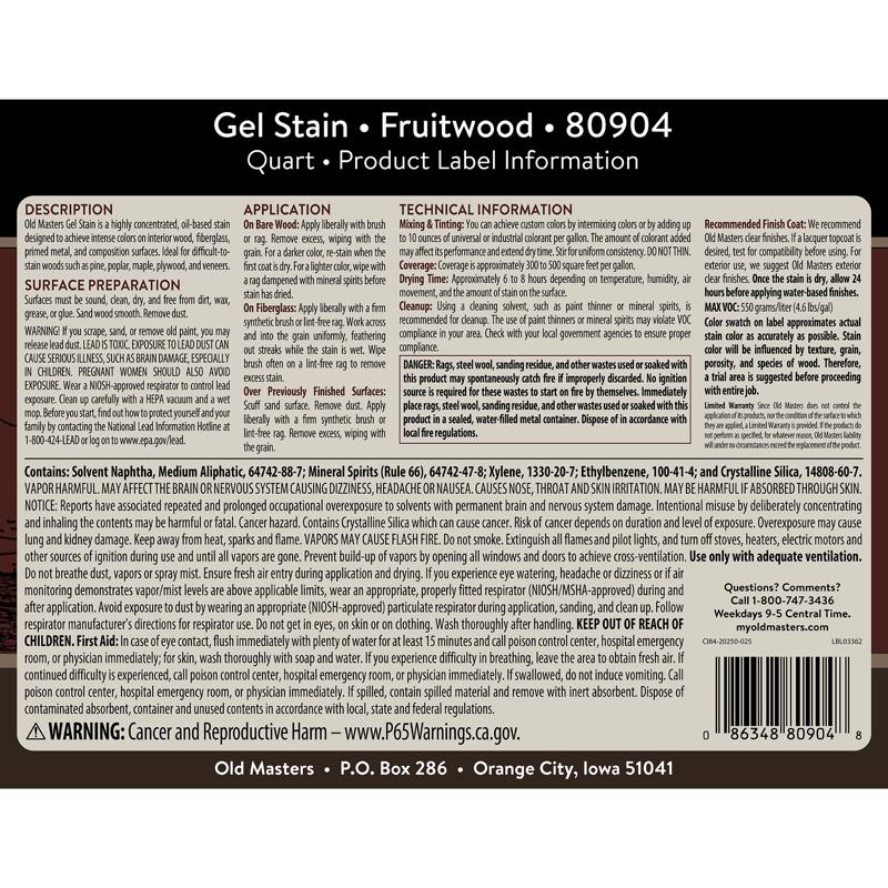 Old Masters Semi-Transparent Fruitwood Oil-Based Alkyd Gel Stain 1 qt