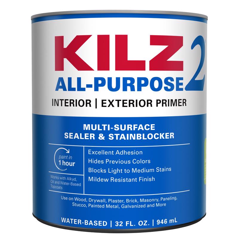 KILZ White Flat Water-Based Acrylic Stain Blocking Primer 1 qt, Pack of 6