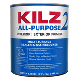 KILZ White Flat Water-Based Acrylic Stain Blocking Primer 1 qt, Pack of 6