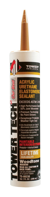 Tower Sealants TOWER TECH2 TS-00230 Elastomeric Sealant, Woodtone, 7 to 14 days Curing, 40 to 140 deg F, 10.1 fl-oz Tube, Pack of 12