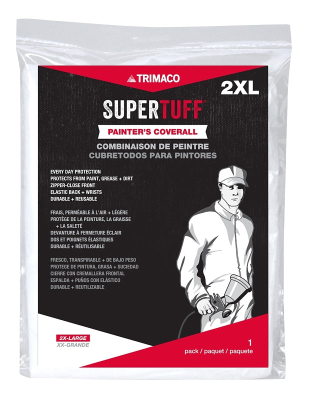 Trimaco 9907 Painter's Coverall, 2XL, Zipper Closure, Polypropylene, White