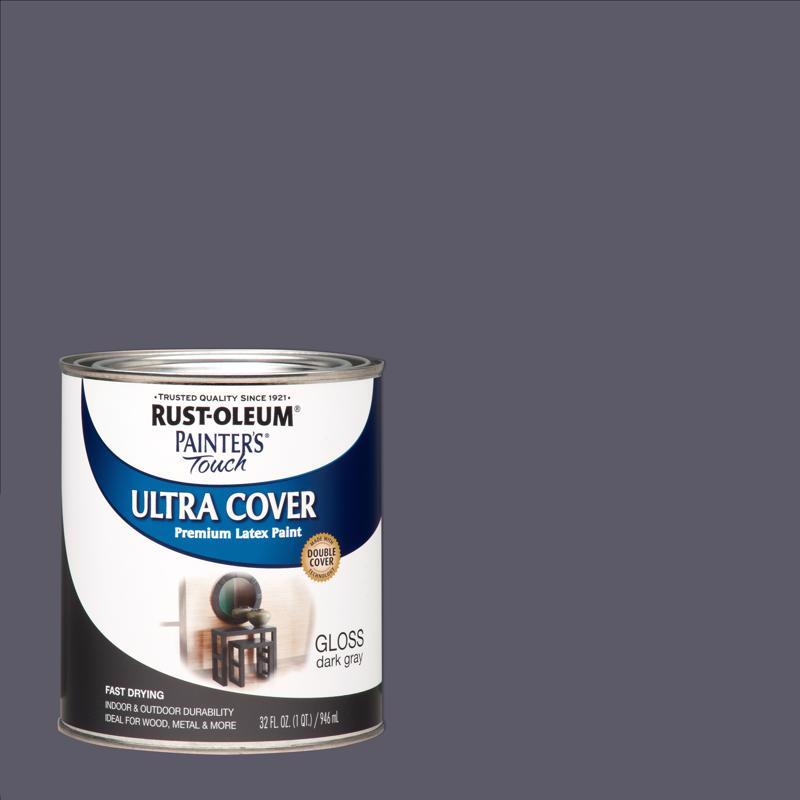 Rust-Oleum Painters Touch Ultra Cover Gloss Dark Gray Water-Based Acrylic Ultra Cover Paint 1 qt, Pack of 2