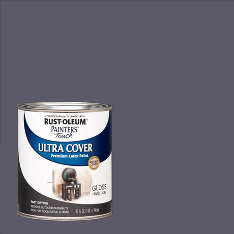 Rust-Oleum Painters Touch Ultra Cover Gloss Dark Gray Water-Based Acrylic Ultra Cover Paint 1 qt, Pack of 2