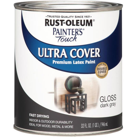 Rust-Oleum Painters Touch Ultra Cover Gloss Dark Gray Water-Based Acrylic Ultra Cover Paint 1 qt, Pack of 2