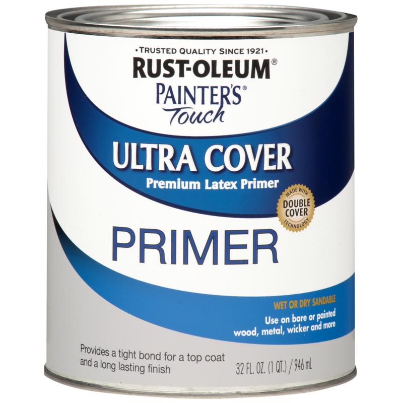 Rust-Oleum Painter's Touch Gray Flat Water-Based Acrylic Ultra Cover Primer 1 qt, Pack of 2