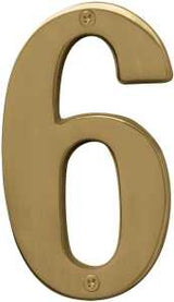 Hy-Ko Prestige Series BR-51PB/6 House Number, Character: 6, 5 in H Character, Brass Character, Solid Brass, Pack of 3