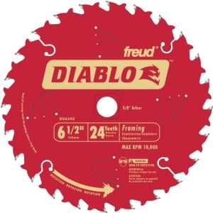 Diablo D0624X Circular Saw Blade, 6-1/2 in Dia, 5/8 in Arbor, 24-Teeth, Carbide Cutting Edge