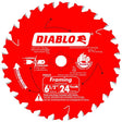 Diablo D0624A Framing Saw Blade, 6-1/2 in Dia, 5/8 in Arbor, 24-Teeth, Carbide Cutting Edge, Pack of 10