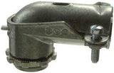 Halex 11005B Flex Connector, 1/2 in, 90 deg Angle, Zinc, 25/BX