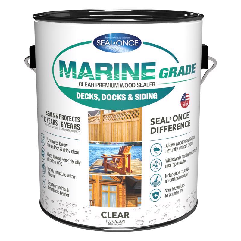 Seal Once Marine Grade Flat Clear Fully-Transparent Water-Based Premium Wood Sealer 1 gal, Pack of 4