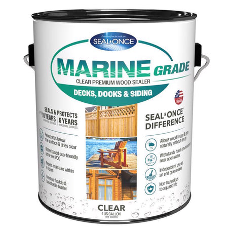 Seal Once Marine Grade Flat Clear Fully-Transparent Water-Based Premium Wood Sealer 1 gal, Pack of 4