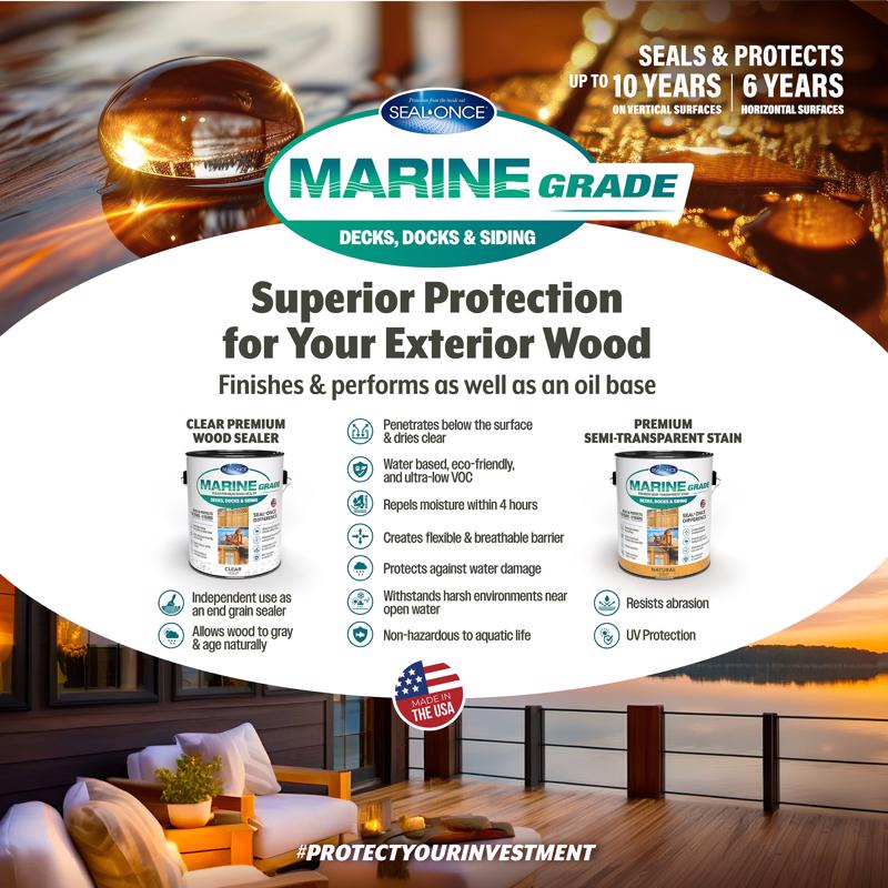 Seal Once Marine Grade Flat Clear Fully-Transparent Water-Based Premium Wood Sealer 1 gal, Pack of 4