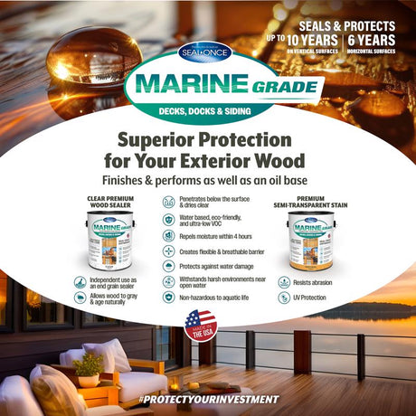 Seal Once Marine Grade Flat Clear Fully-Transparent Water-Based Premium Wood Sealer 1 gal, Pack of 4