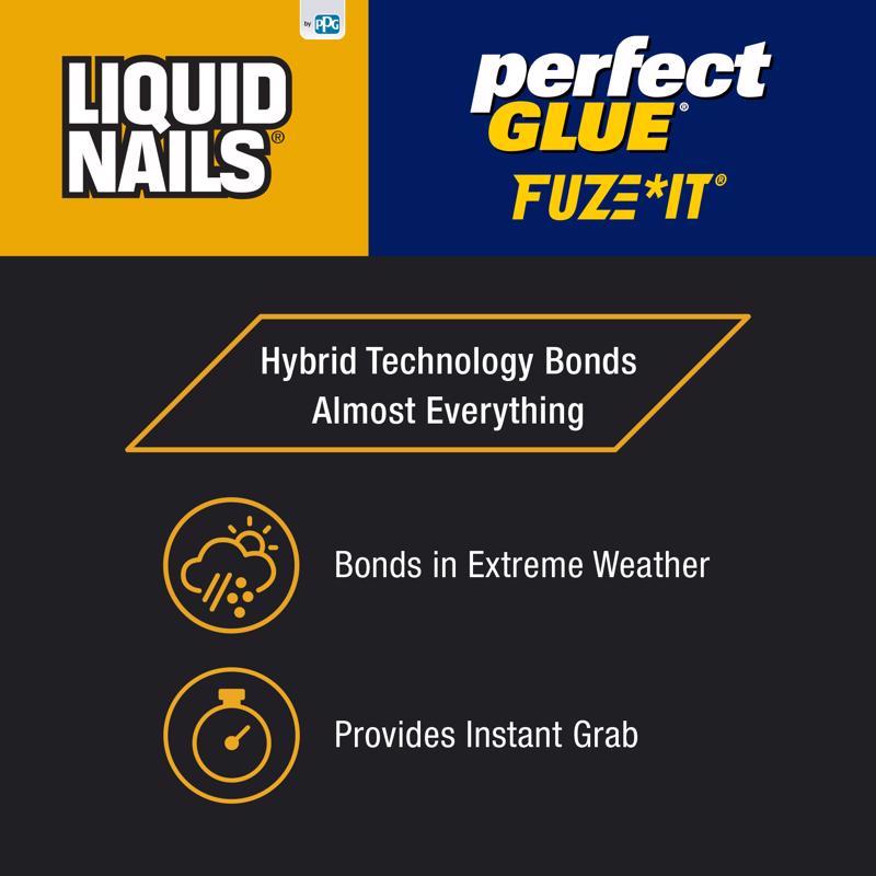 Liquid Nails Fuze-It High Strength Hybrid Adhesive Clear Perfect Glue 0.75 oz
