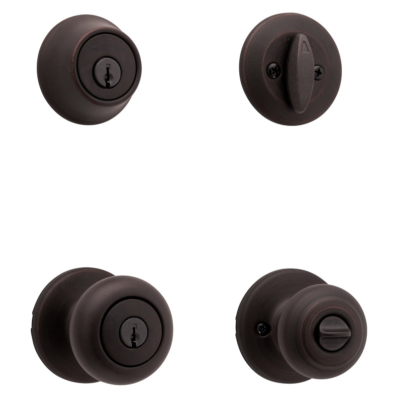 Kwikset 690 CV 11P CP K6 Combination Lockset, Knob Handle, Cove Design, Venetian Bronze, 3 Grade