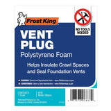 Frost King VP67 Large Foundation Vent Plug, 7-3/4 in H, Polystyrene, White