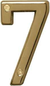Hy-Ko Prestige Series BR-42PB/7 House Number, 2.938 in W x 6.875 in H Dimensions, Character: 7, 4 in H Character, Brass, Pack of 3