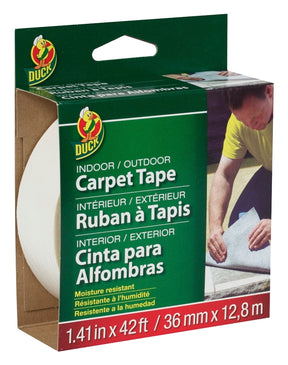 Duck 392907 Carpet Tape, 42 ft L, 1.41 in W, Fiberglass Backing, White