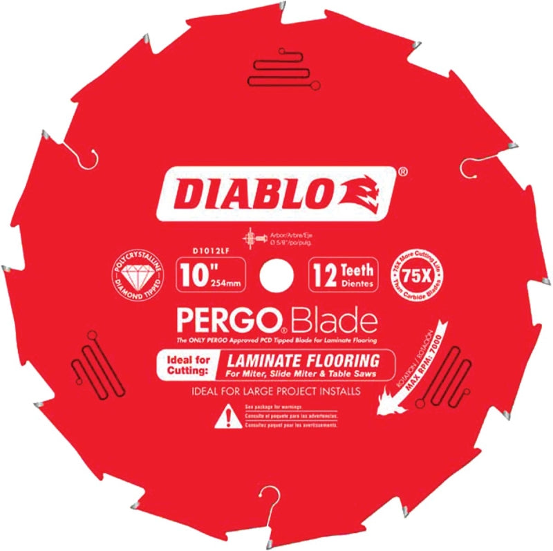 Diablo D1012LF Circular Saw Blade, 10 in Dia, 5/8 in Arbor, 12-Teeth, Polycrystalline Diamond Cutting Edge