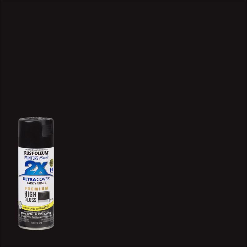 Rust-Oleum Painter's Touch 2X Ultra Cover High-Gloss Black Paint+Primer Spray Paint 12 oz, Pack of 6