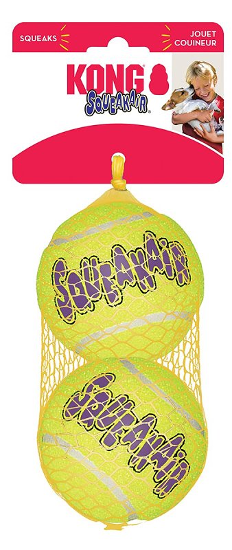 Kong SqueakAir AST1 Dog Toy, Squeaker, L, Ball, Yellow, 10.8 in H x 4.3 in W x 3.3 in D, 2/PK