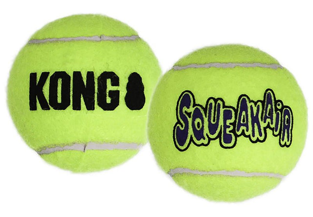 Kong SqueakAir AST1 Dog Toy, Squeaker, L, Ball, Yellow, 10.8 in H x 4.3 in W x 3.3 in D, 2/PK