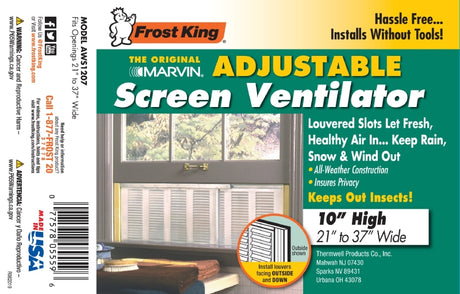 Frost King W.B. Marvin AWS1207 Window Screen, 10 in L, 21 to 37 in W, Aluminum, Steel/Tan