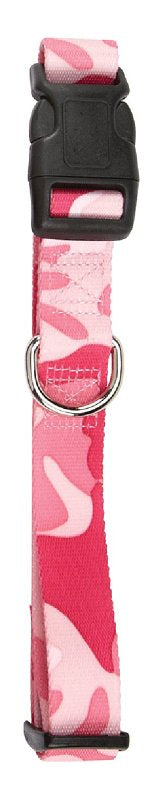 Casual Canine ZA6741 06 75 Dog Collar, D-Ring Link, 6 to 10 in L Collar, 3/8 in W Collar, Nylon, Pink Camo