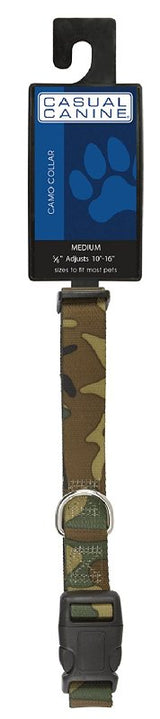 Casual Canine ZA6741 10 43 Dog Collar, D-Ring Link, 10 to 16 in L Collar, 5/8 in W Collar, Nylon, Green Camo