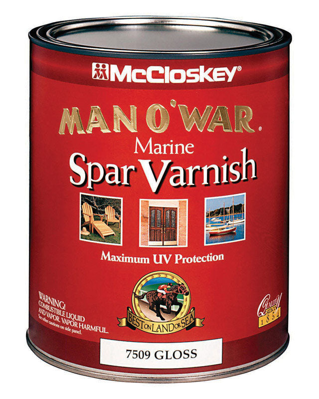 McCloskey Man O War 80-7509 080.0007509.005 Spar Varnish, Gloss, Clear, Liquid, 1 qt, Pack of 4