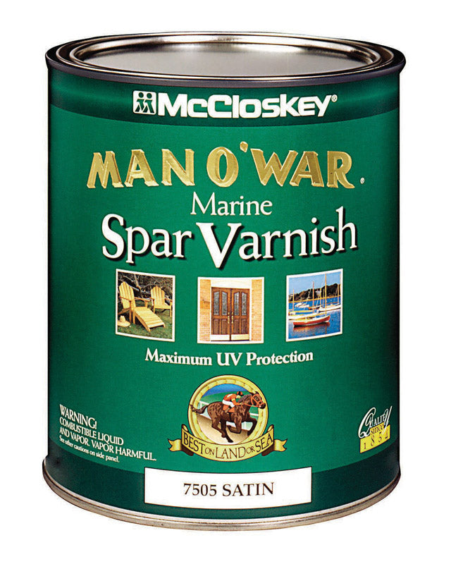 McCloskey Man O' War 080.0007505.005 Marine Spar Varnish, Satin, Clear, Liquid, 1 qt, Can, Pack of 4