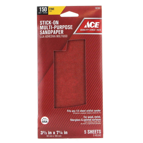 Ace 7-1/4 in. L X 3-2/3 in. W 150 Grit Aluminum Oxide Sandpaper 5 pk, Pack of 5