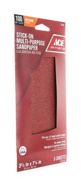 Ace 7-1/4 in. L X 3-2/3 in. W 100 Grit Aluminum Oxide Sandpaper 5 pk, Pack of 5